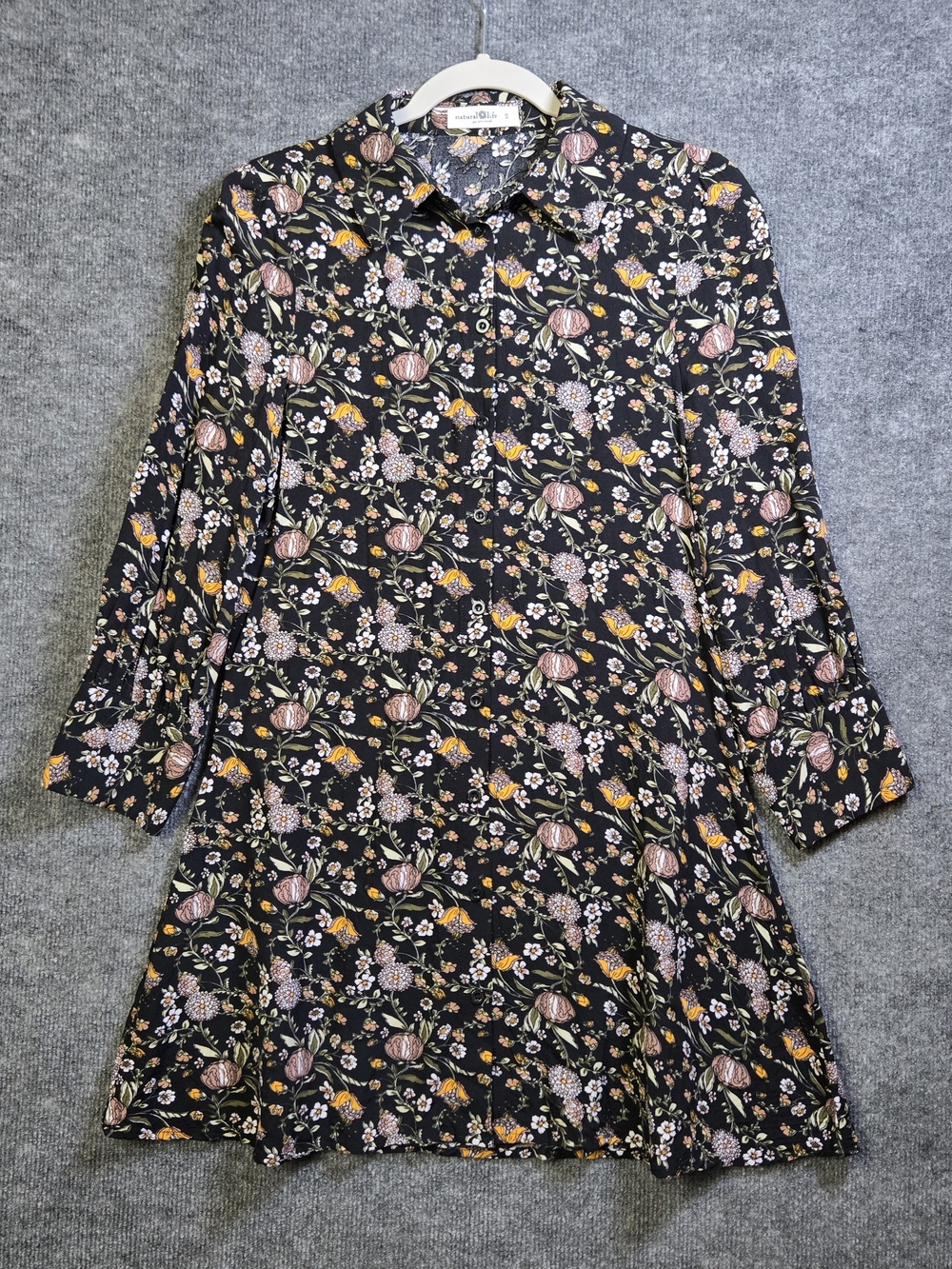 Natural Life Dress Women S Black Orange Floral Button Up Long Sleeve Fall Garden